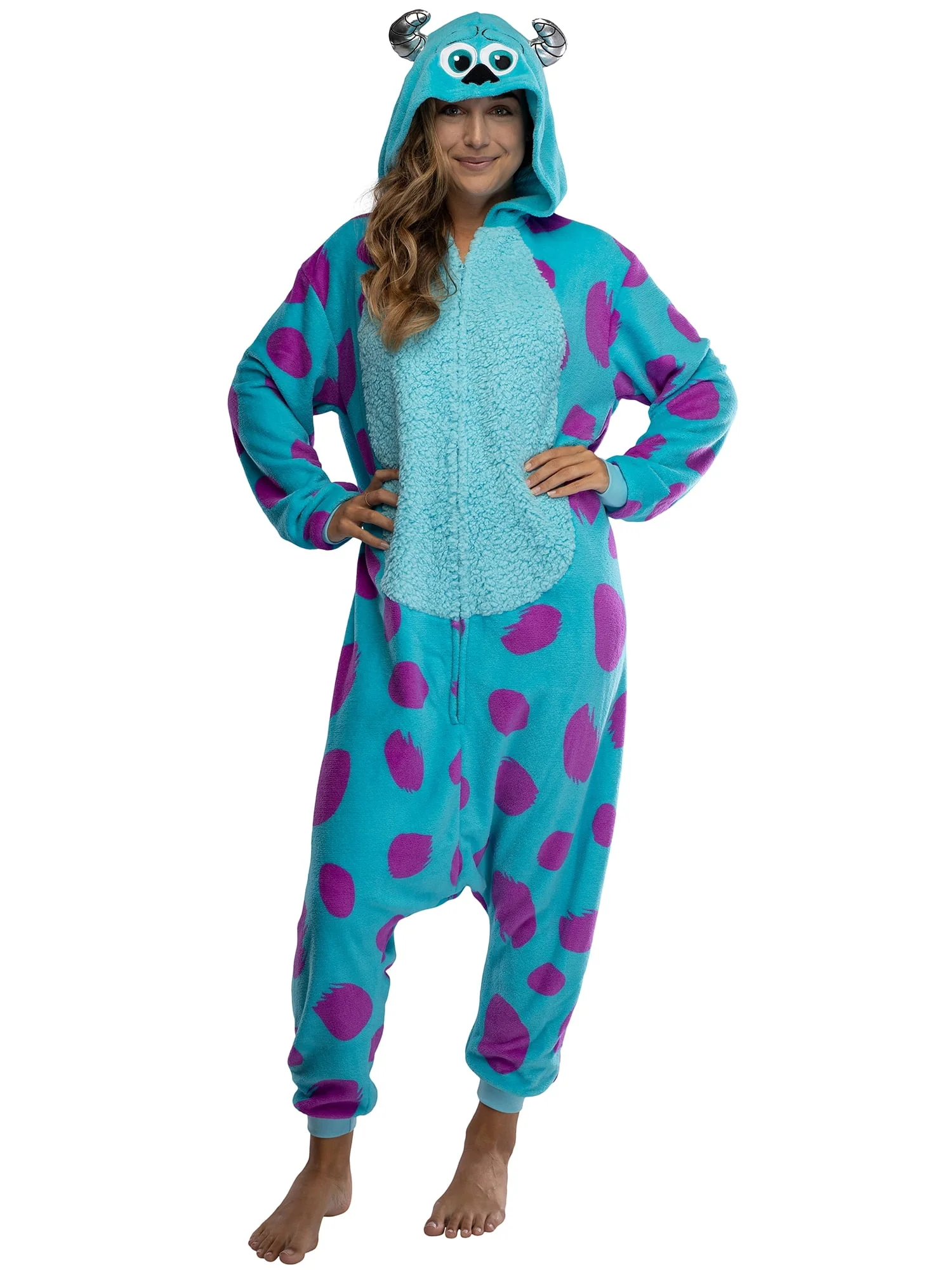 Disney Monsters Inc. Adult Sulley Kigurumi Sherpa Fleece Cosplay Costume One-Piece Union Suit (L/XL) - Image 4
