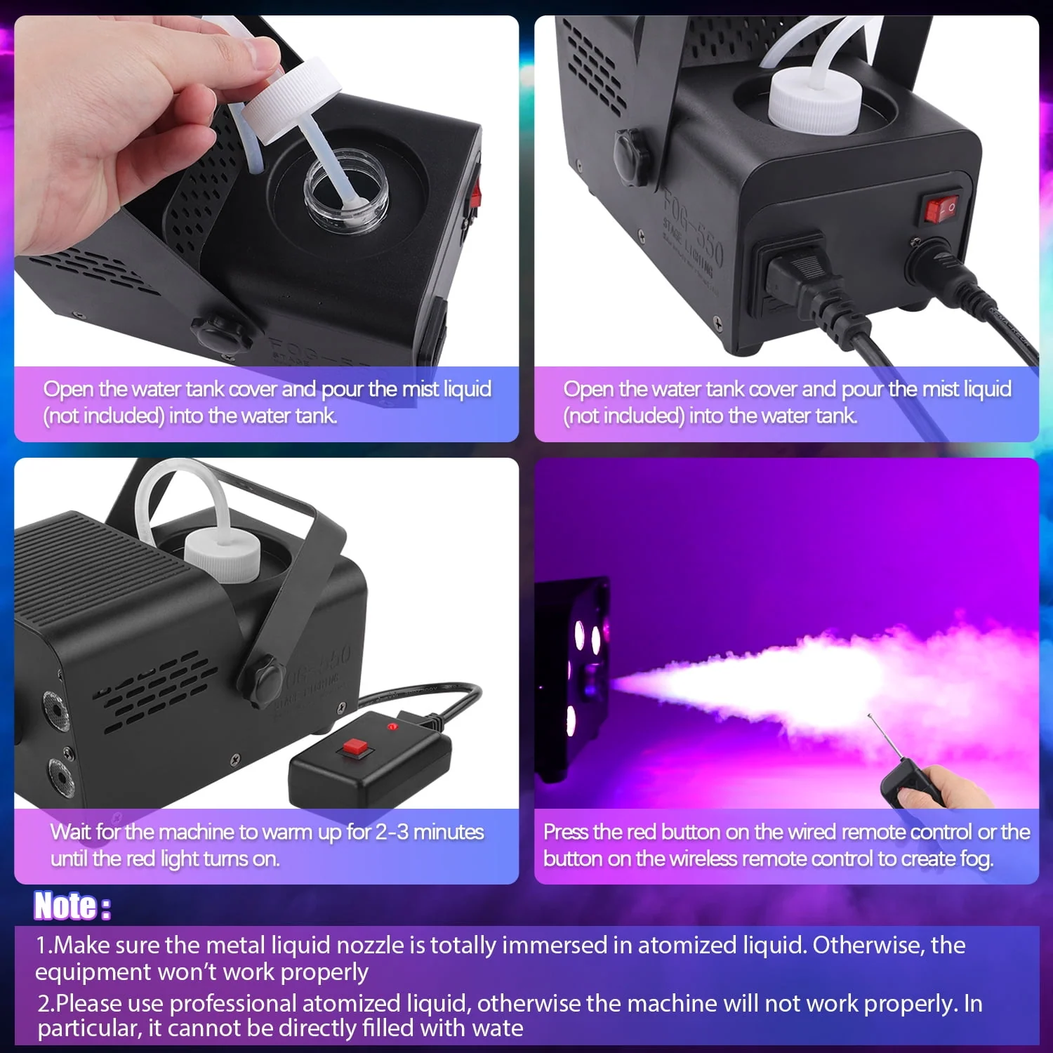 Fog Machine Smoke 550W 5 three-in-one RGB Light Beads Smoke Machine with Remote Control for Party Stage - Image 9