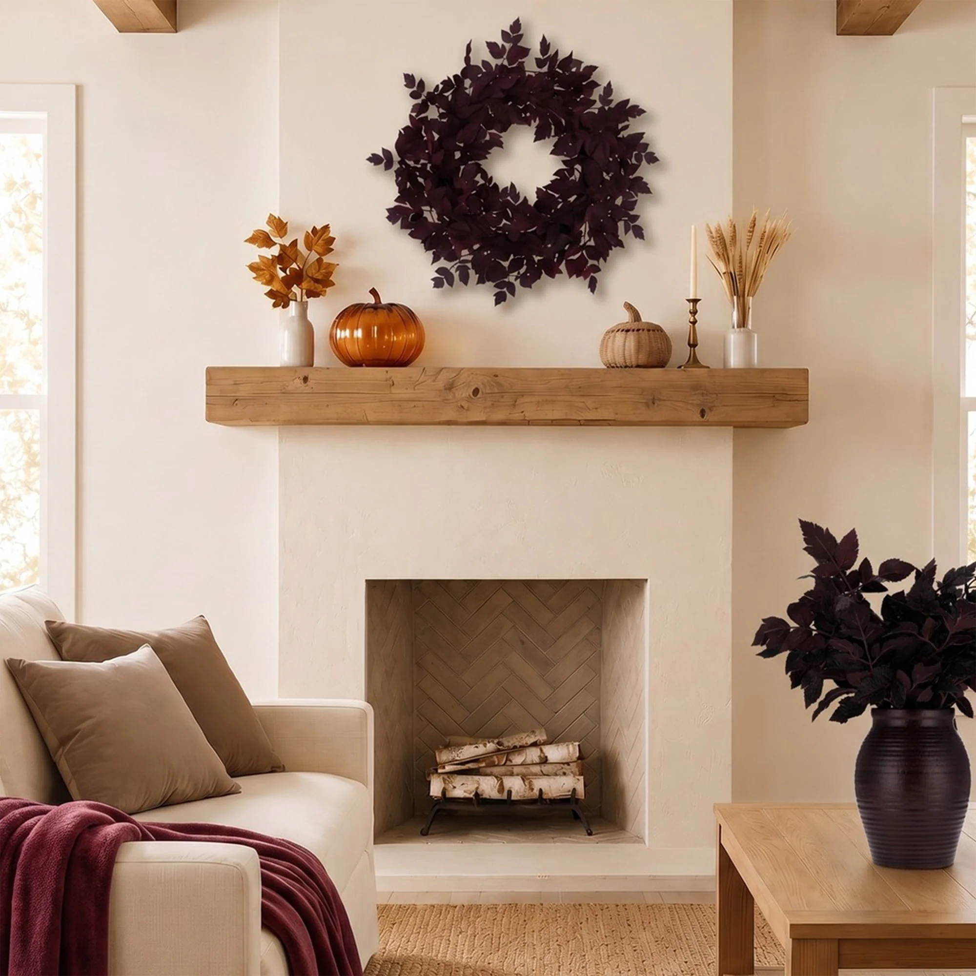 My Texas House Halloween Layered Foliage Wreath, Plum, 24" - Image 2